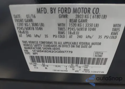 2016 Ford Explorer Xlt from USA, damaged, VIN 1FM5K8D82GGB97779